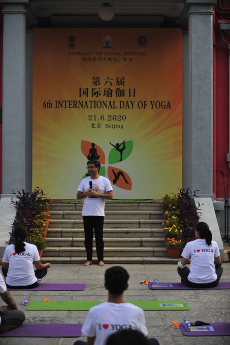 Yogasanas at the Embassy of India in Beijing