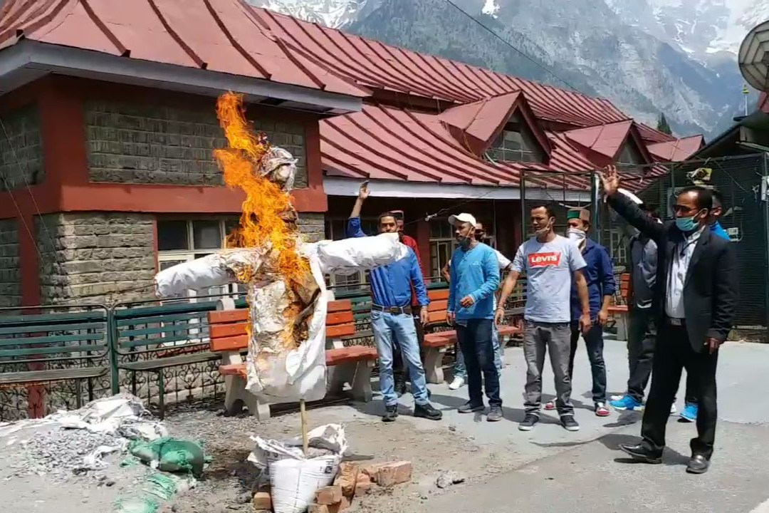 BJYM protest against China in kinnaur