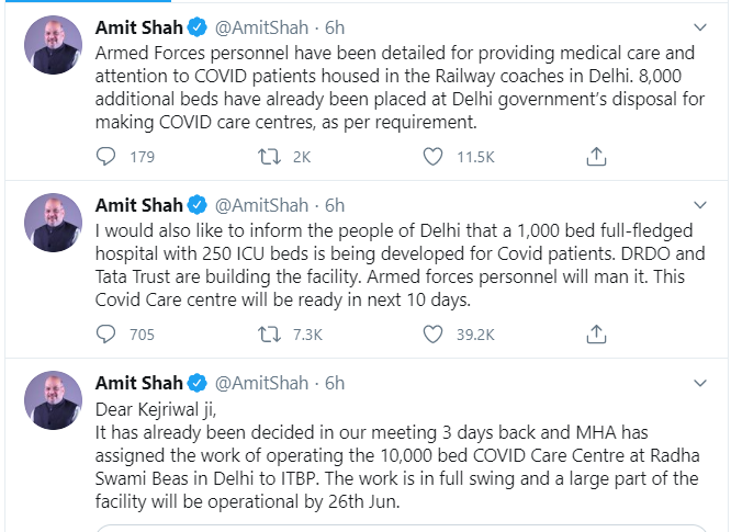 20,000 beds for COVID-19 patients in Delhi by next week: Shah