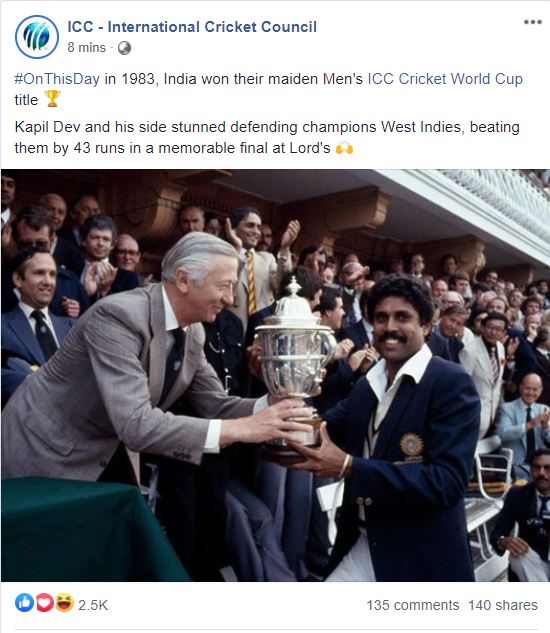 ICC TWEET ABOUT 1983 WORLD CUP