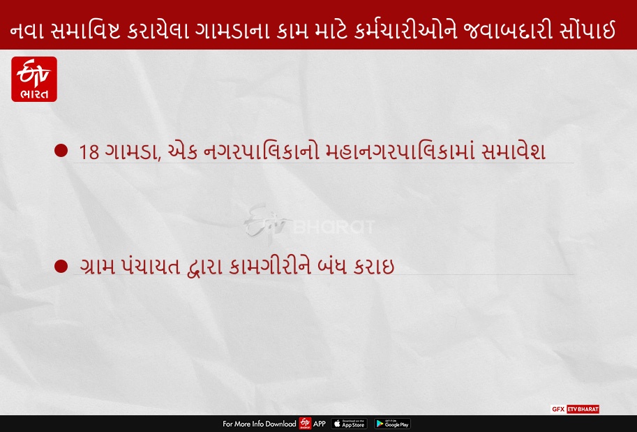 મહાપાલિકામાં નવા સમાવિષ્ટ કરાયેલા ગામડાના કામ માટે કર્મચારીઓને જવાબદારી સોંપાઈ