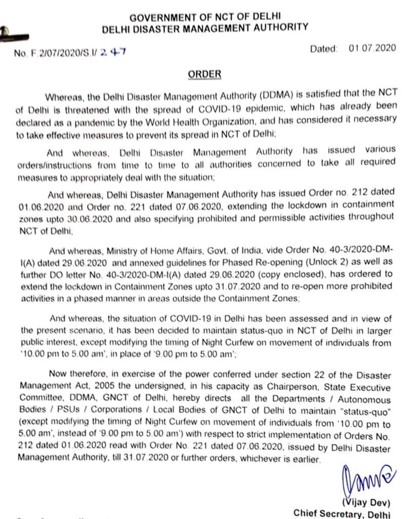 Notification issued by Delhi disaster management authority