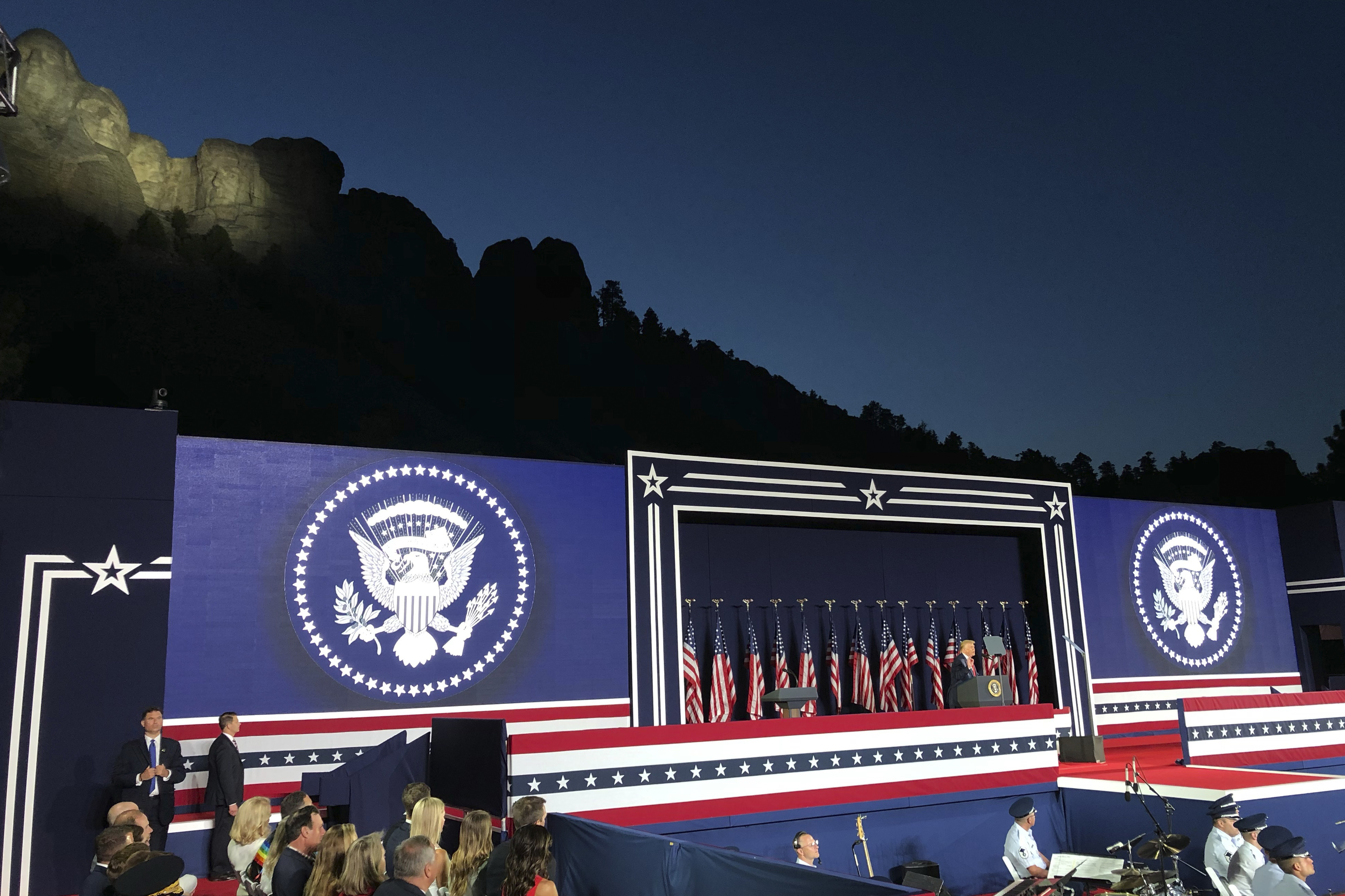 President Donald Trump speaks at Mount Rushmore National Monument on Friday.