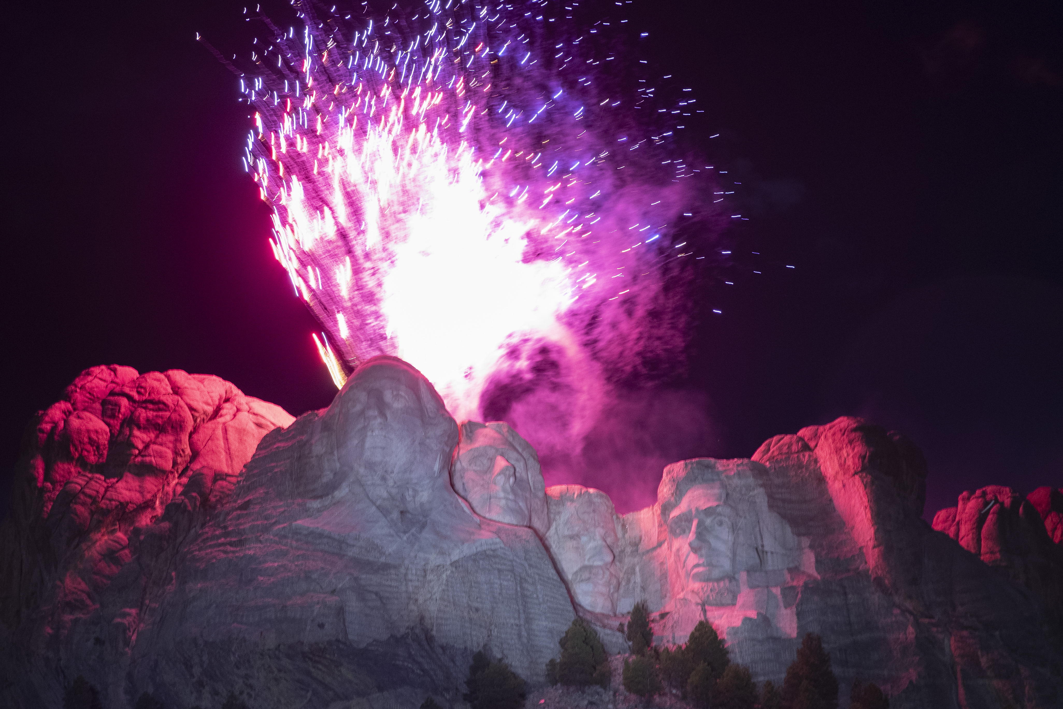 Fireworks light the sky at Mount Rushmore National Memorial, on Friday.