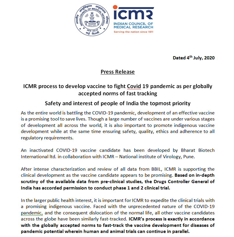 ICMR give clarification on corona vaccine trial and fixed date to launch it