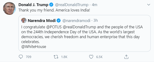 trump thanks pm modi