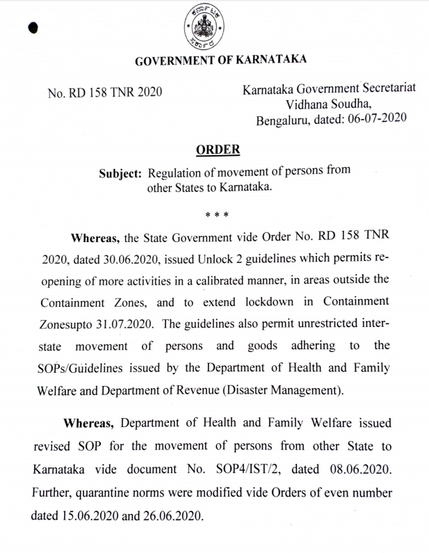 Karnataka government has revised the quarantine norms for persons coming from other States, including Maharashtra