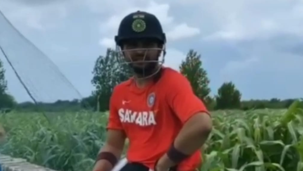 Cricketer Suresh Raina playing cricket with friends in Ghaziabad