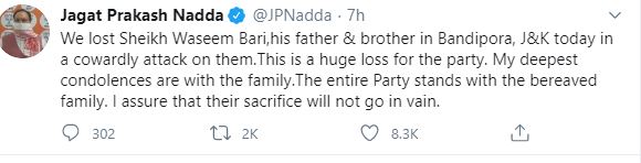 Nadda expressed grief