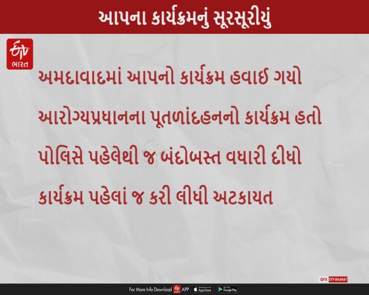 અમદાવાદમાં આરોગ્યપ્રધાનના પૂતળાંદહન કાર્યક્રમ પહેલાં જ આપ આગેવાનોની અટકાયત થઈ