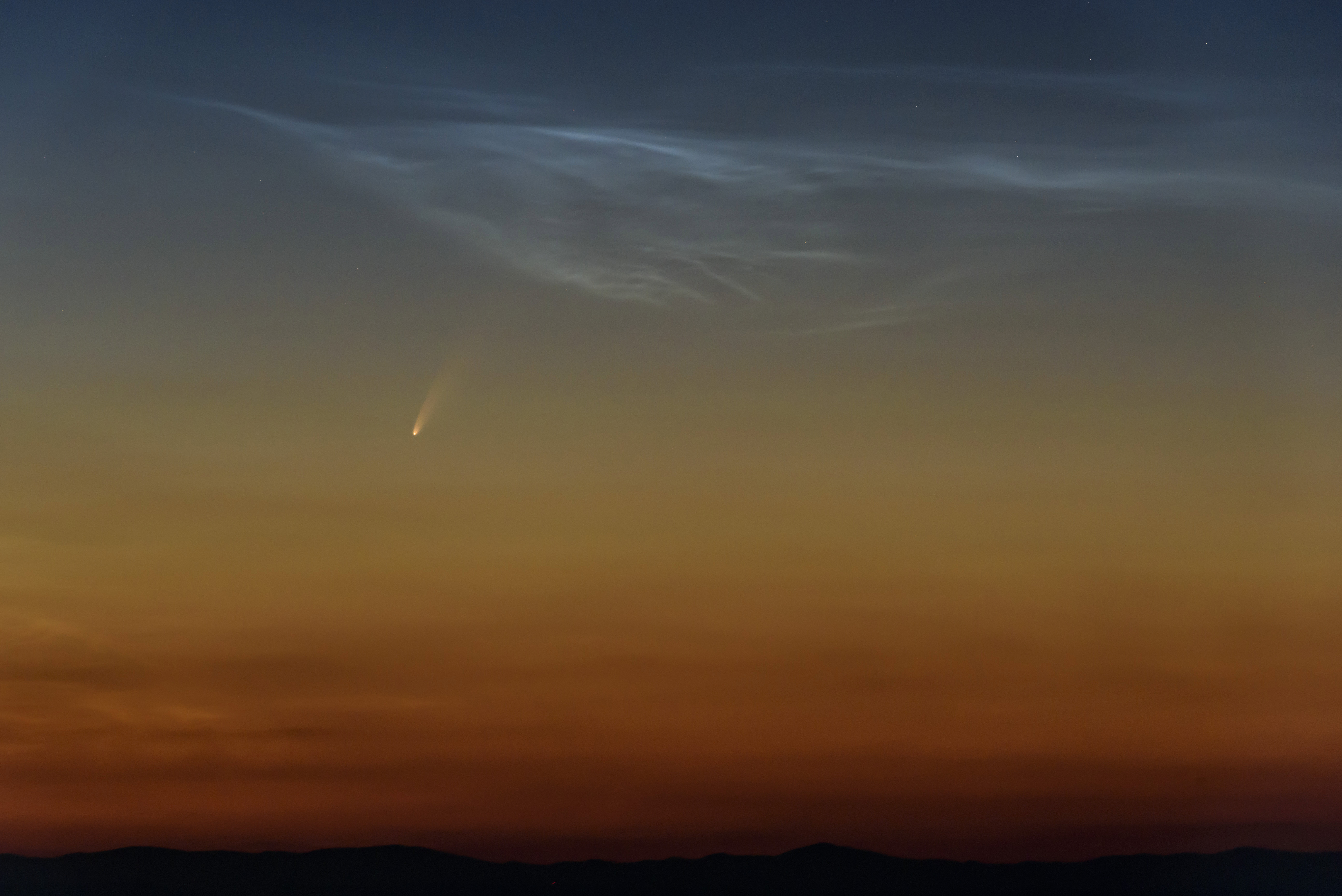 The Comet NEOWISE or C/2020 F3 is seen above Cered, Hungary, on July 6, 2020.