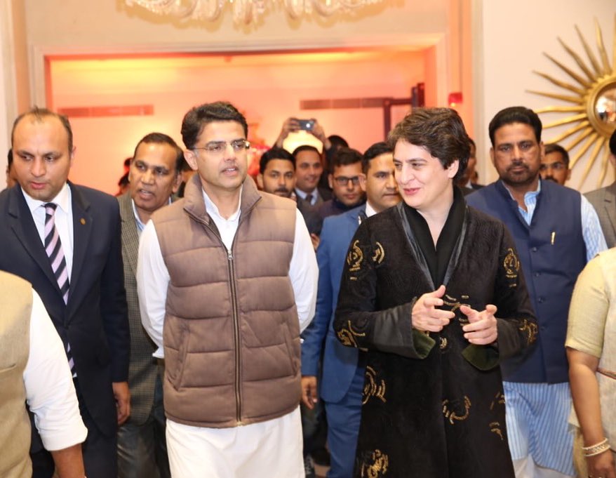 Rajasthan Dy CM Sachin Pilot with Congress leader Priyanka Gandhi Vadra in a wedding ceremony