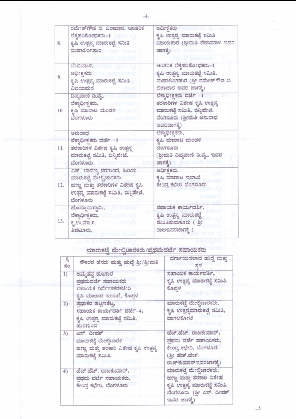 transfer of Agriculture Department officials