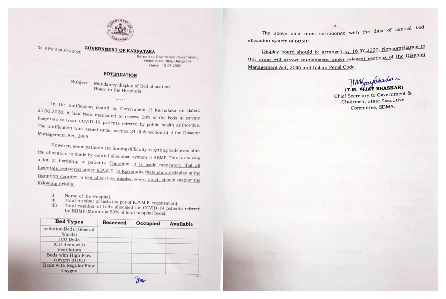 Karnataka makes it mandatory for pvt hospitals to display bed allocation boards