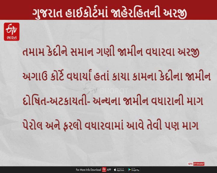 તમામ કેદીઓને સમાન ગણી તેમના વચગાળા જામીન વધારવા હાઈકોર્ટમાં PIL