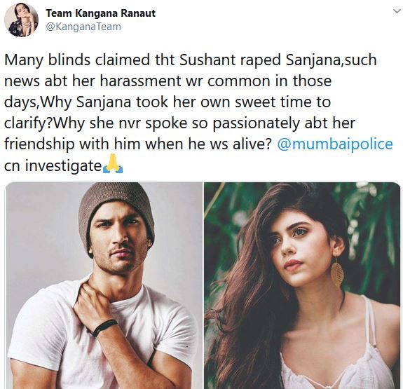 Kangana raised a question on Sanjana Sanghi's silence