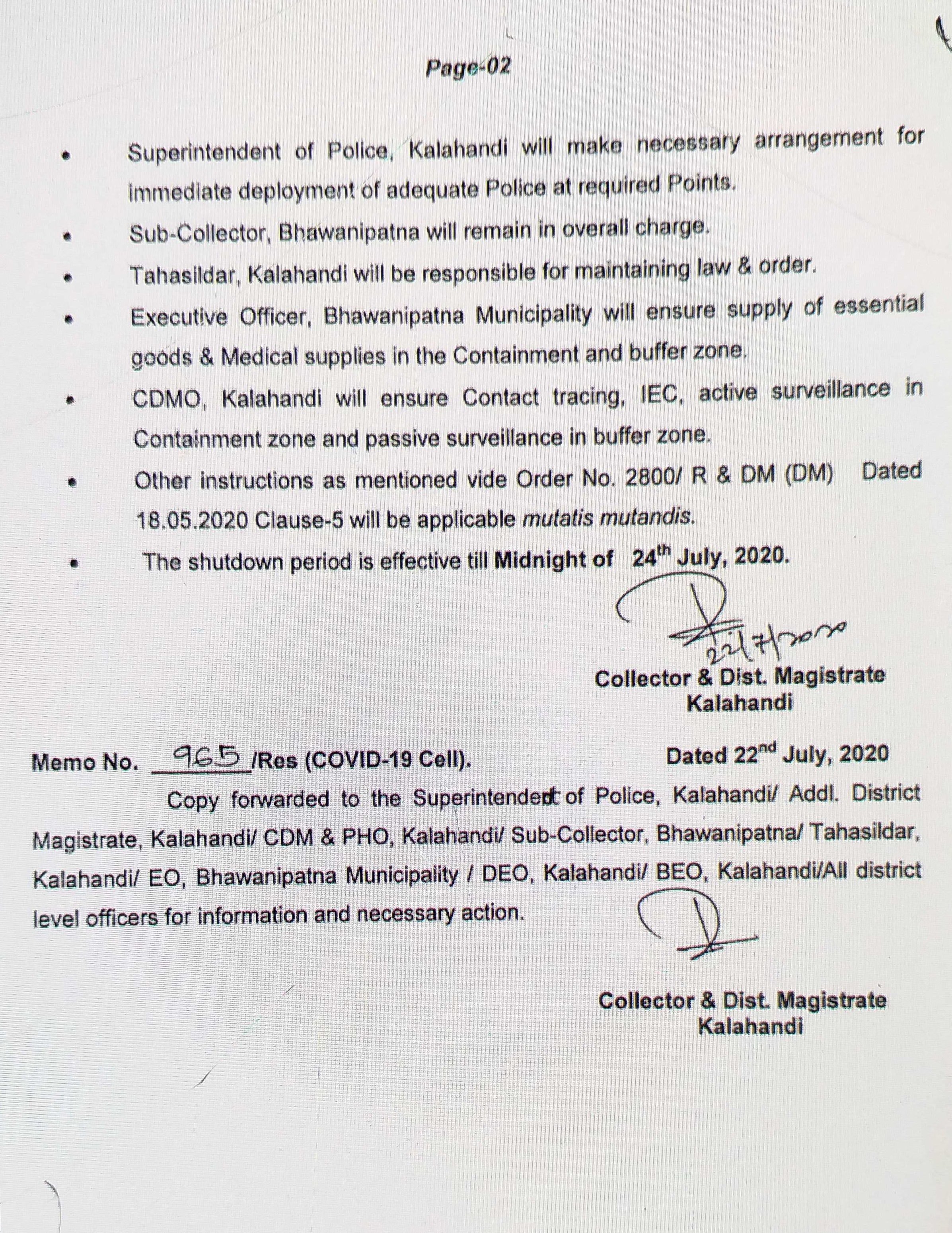 3 wards of Bhawanipatna in the contenment zone