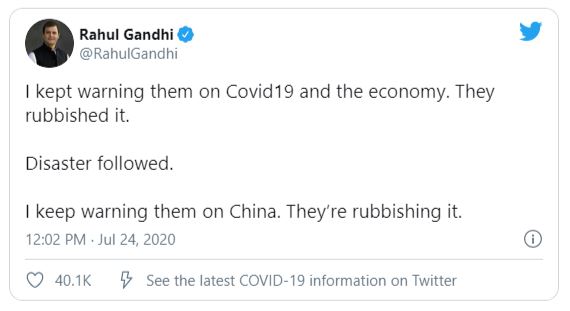 Rahul Gandhi says govt rubbishing his warnings on COVID-19, China