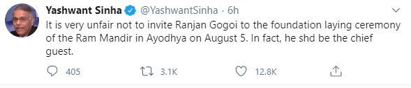 Yashwant Sinha's tweet