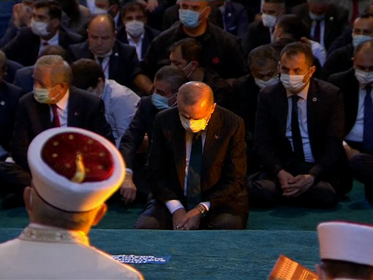 Thousands of Muslim faithful made their way to Istanbul's landmark Hagia Sophia on Friday