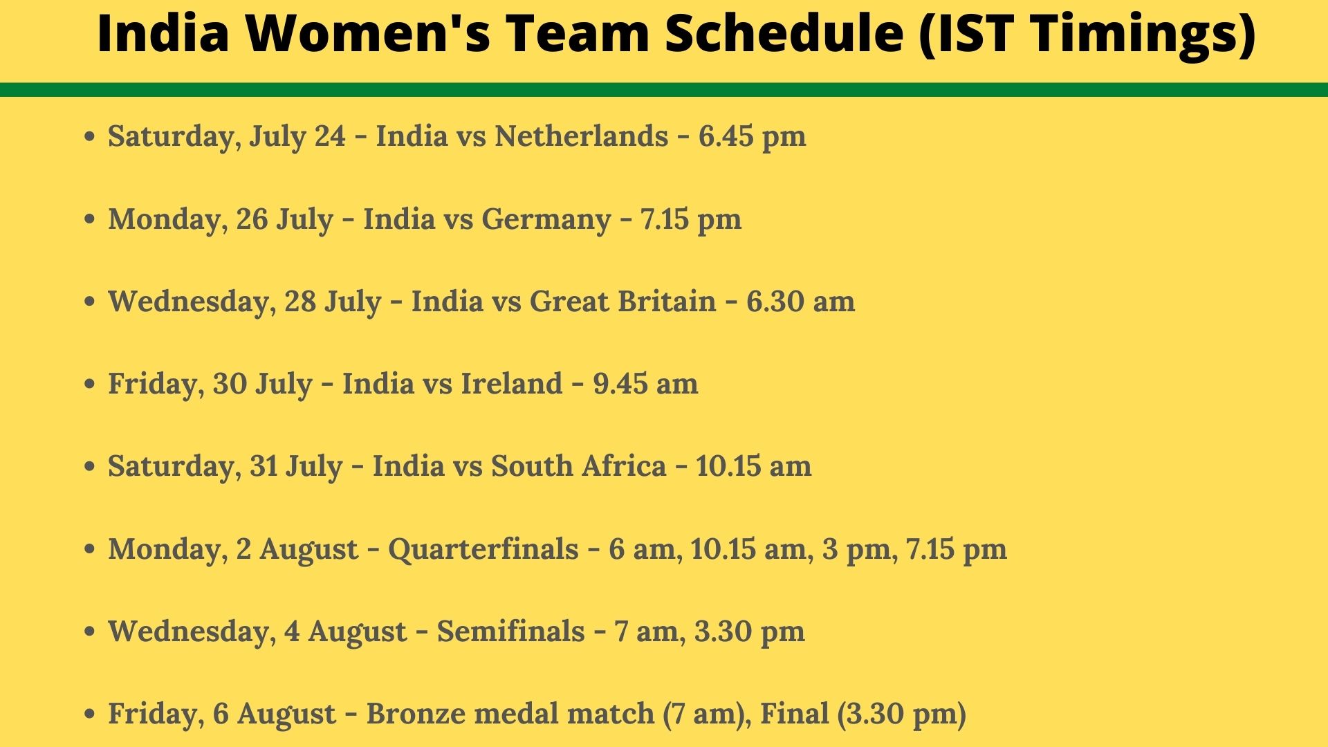 India women's team schedule