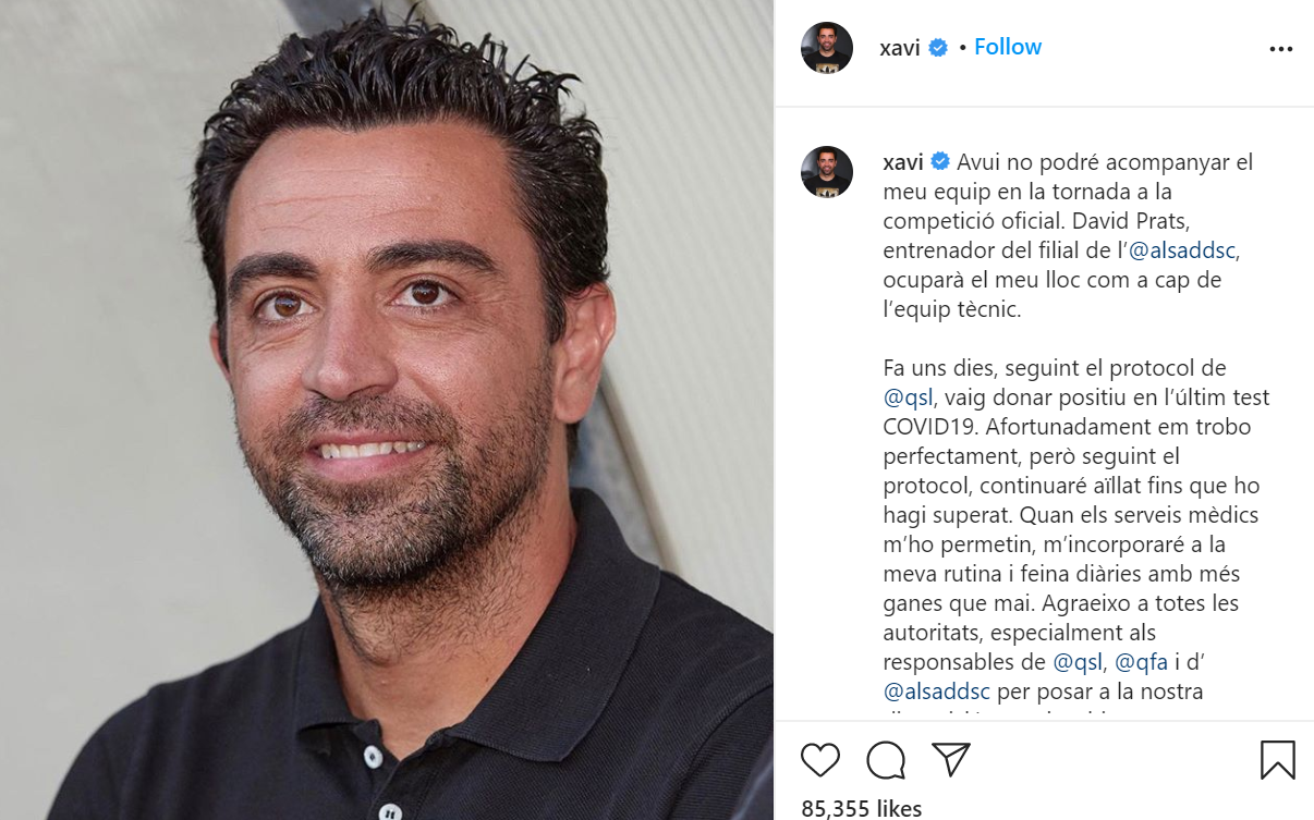 Xavi tests positive for COVID-19