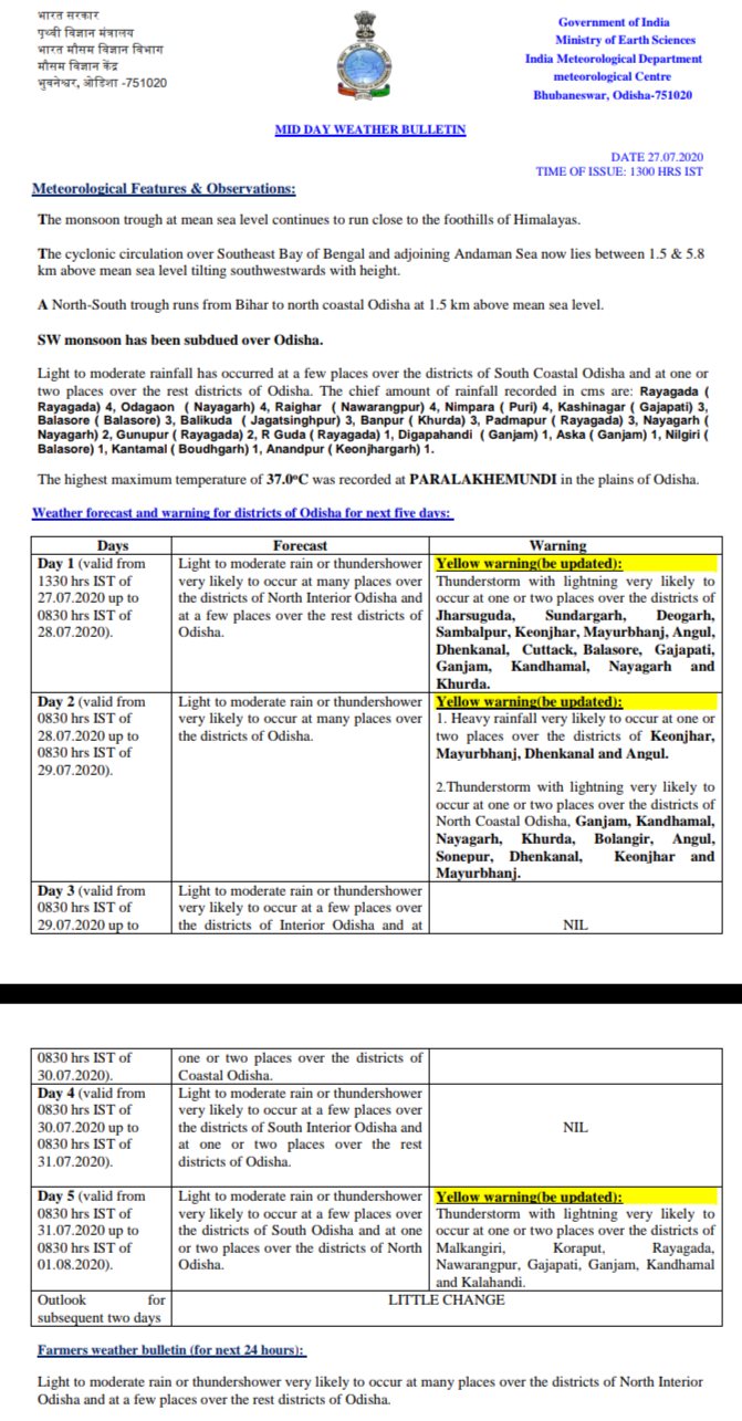 Odisha weather report by metrological director