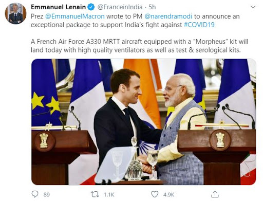 help of france to india, india-france realtion, france to provide ventilator to india, french airbus to carry medical support to india, ଭାରତରୁ ଫ୍ରାନ୍ସର ସାହାଯ୍ୟ, ଭାରତକୁ ଭେଣ୍ଟିଲେଟର ଦେବ ଫ୍ରାନ୍ସ, ଭାରତ-ଫ୍ରାନ୍ସ ସମ୍ପର୍କ, ଫ୍ରେଞ୍ଚ ବିମାନ ଯୋଗେ ଭାରତ ଆସିବ ମେଡିକାଲ ସାମଗ୍ରୀ