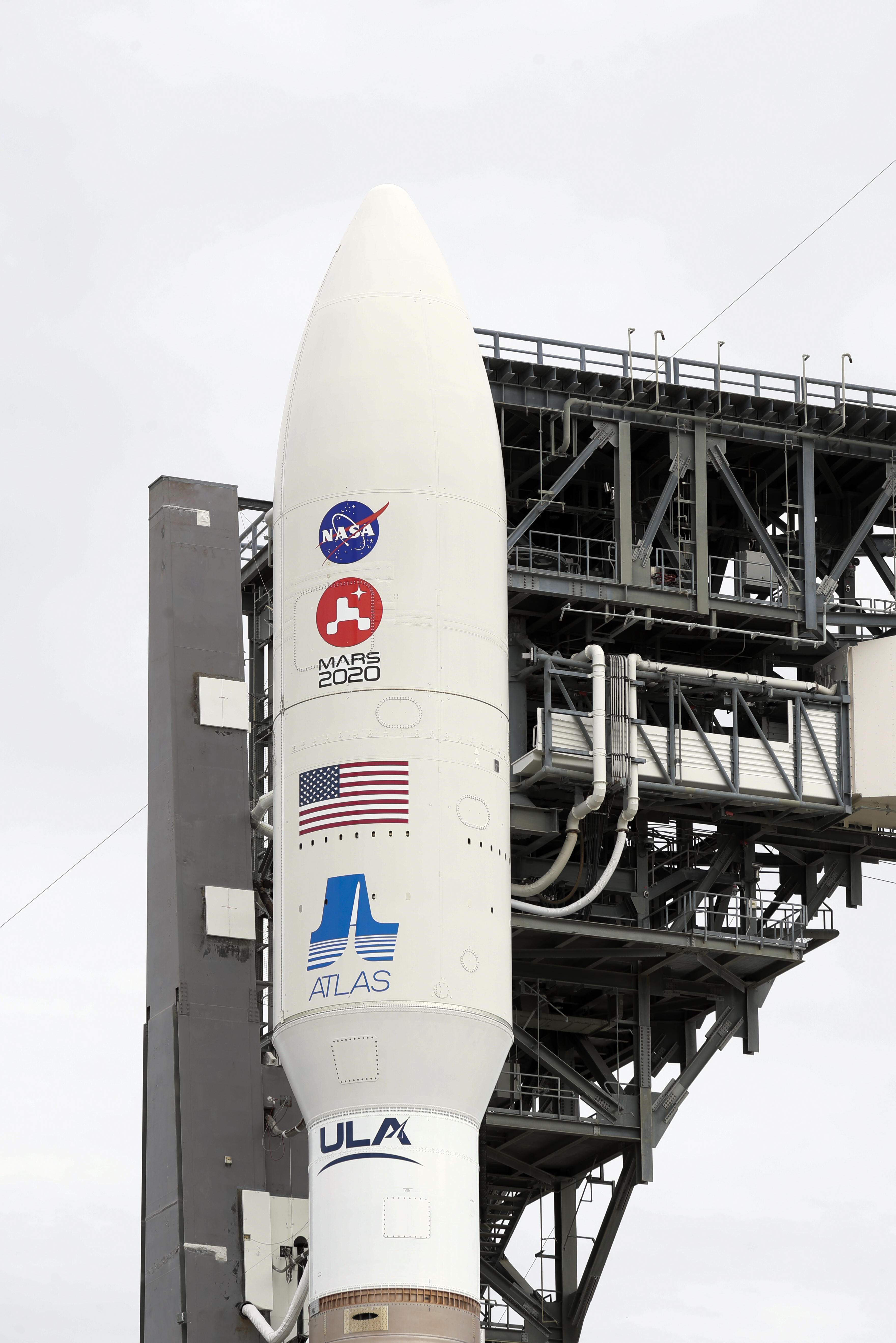 A United Launch Alliance Atlas V rocket stands ready for launch on pad 41 at the Cape Canaveral Air Force Station on Wednesday.