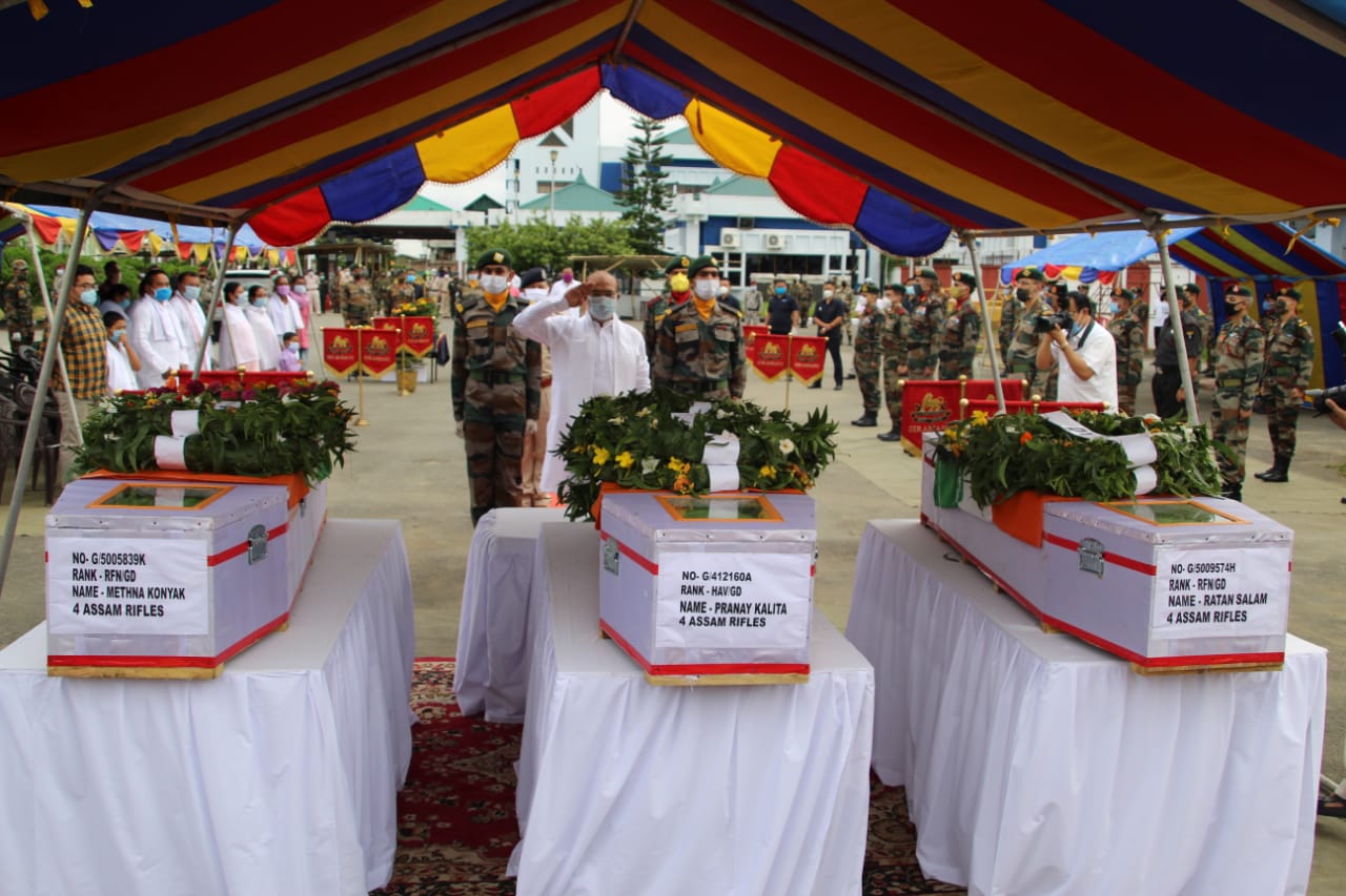 Chief Minister of Manipur N Biren Singh during wreath laying ceremony at Tulihal airport