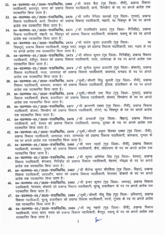 90 Block Development Officers of Jharkhand transferred