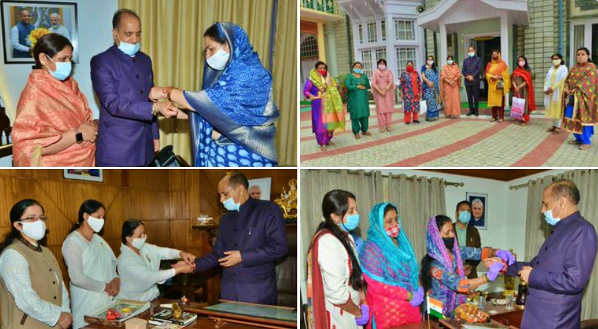 Women representing various groups tie Rakhi to Himachal CM