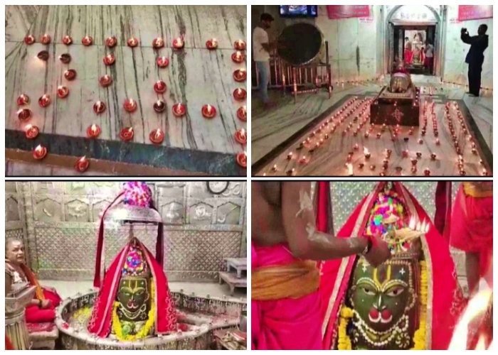 Ujjain's Mahakaleshwar Temple lit with earthen lamps