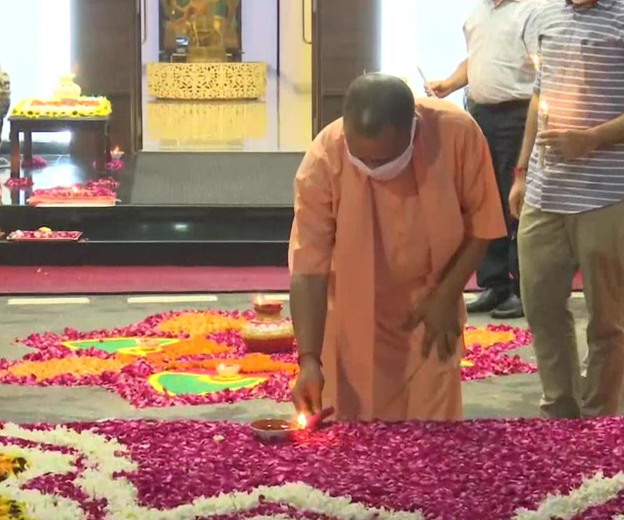 Ayodhya: People light earthen lamps on the banks of Saryu river as part of 'deepotsav'.