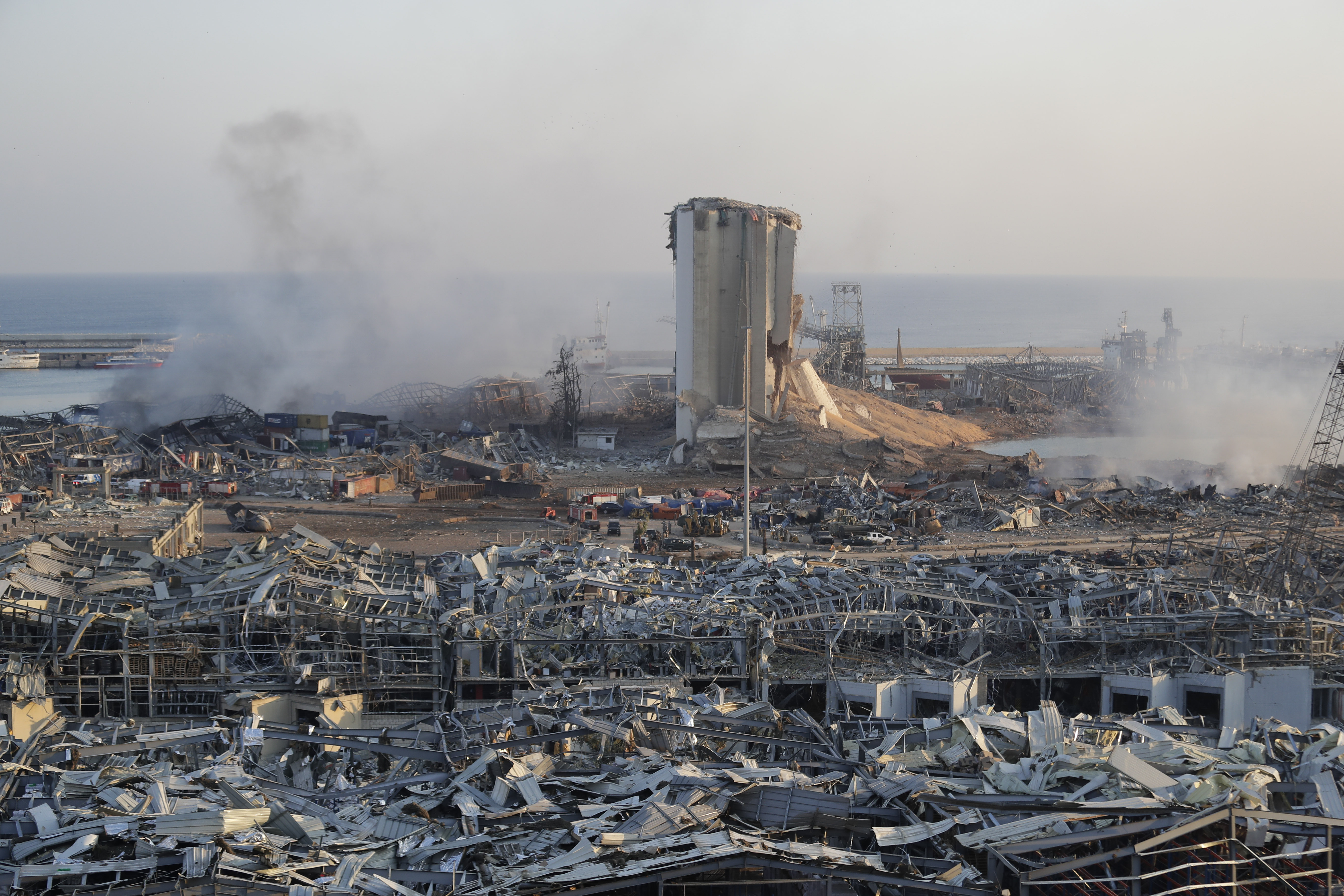 A destroyed port after a massive explosion is seen in Beirut, on Wednesday.