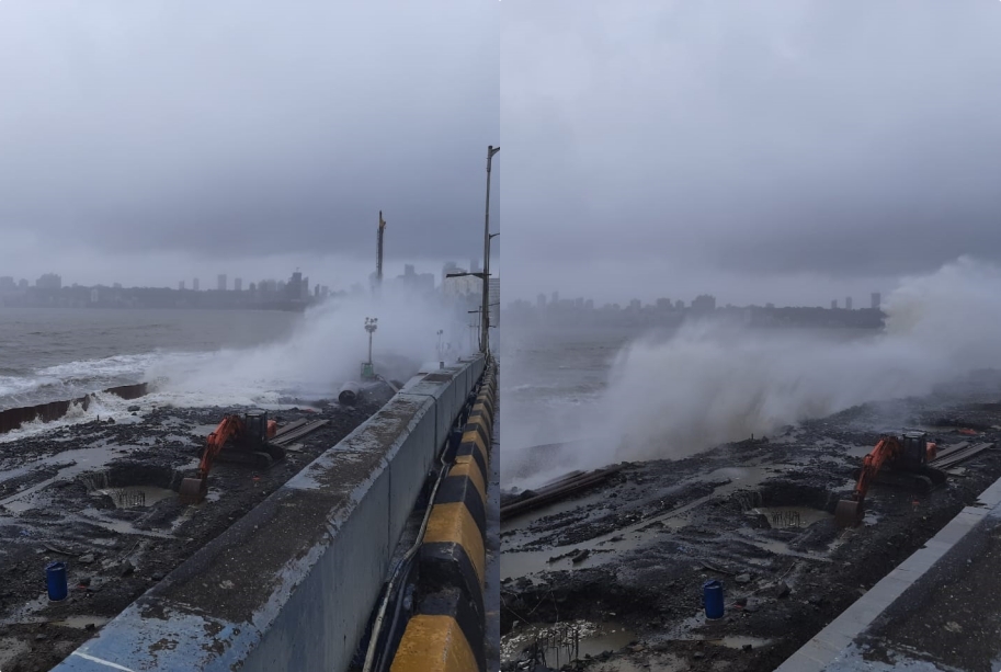 High tide hits Mumbai's Marine Drive, amid heavy rainfall