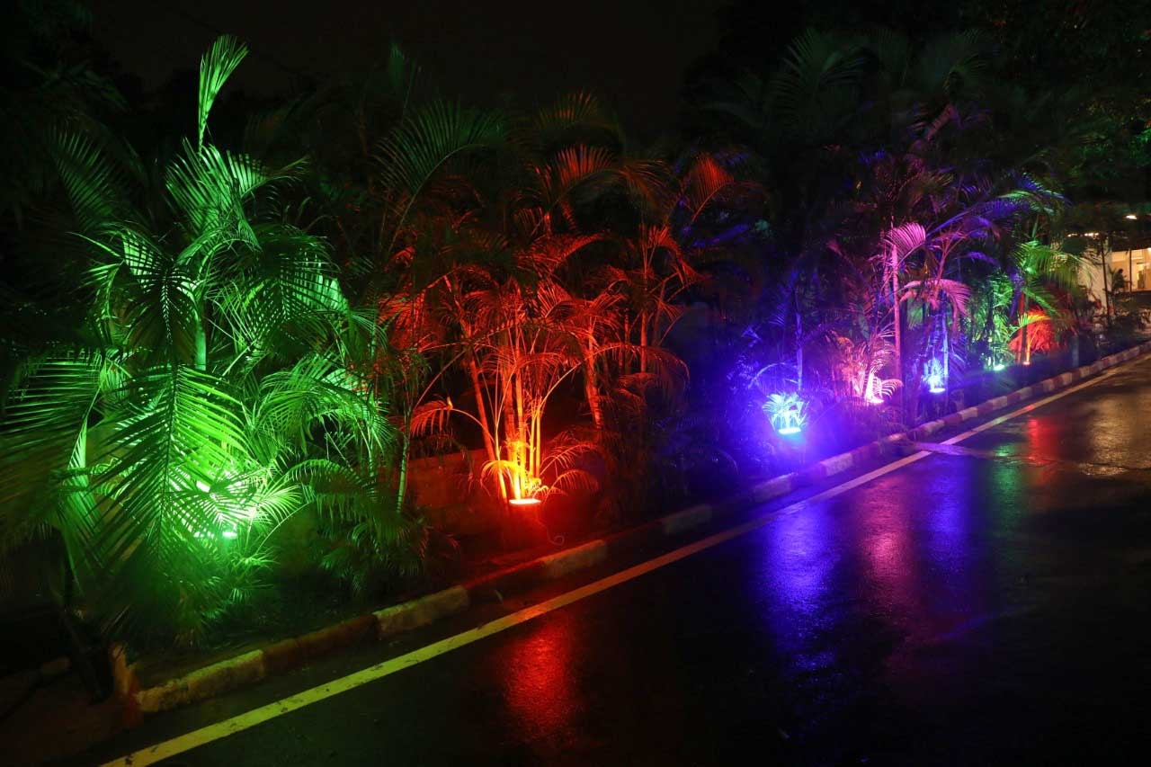 CM house decorated with colorful lights