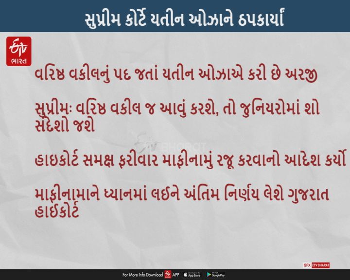 સુપ્રીમ કોર્ટે યતીન ઓઝાને કહ્યું વરિષ્ઠ વકીલ જ આવું કરશે, તો જુનિયરોમાં શો સંદેશો જશે