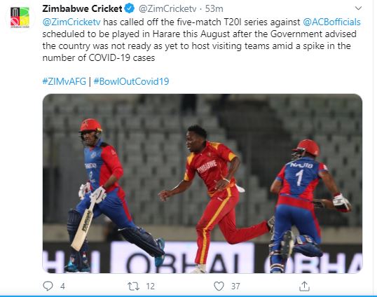 Zimbabwe's T20I series against Afganistan called off due to coronavirus