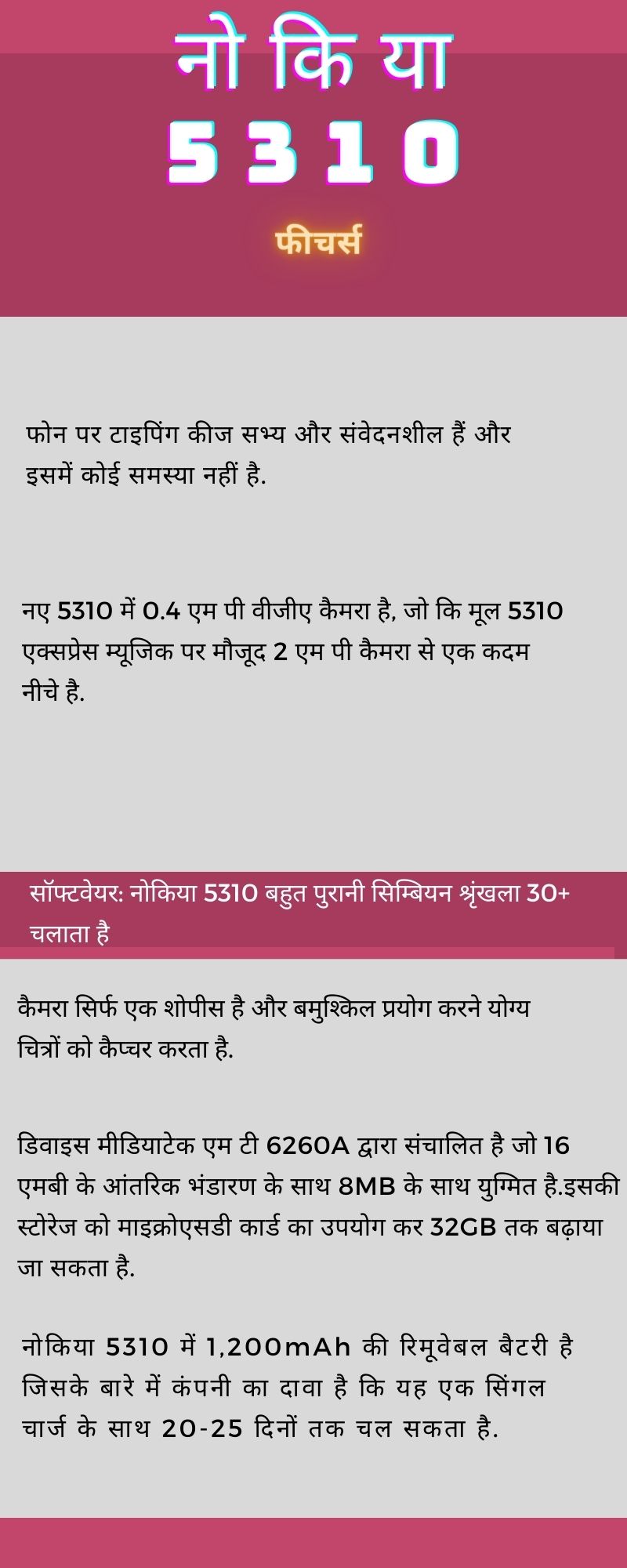 नोकिया 5310 से जुडी जानकारियां.