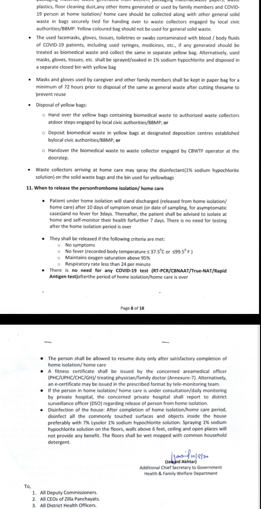 Govt published new Guidelines for Home Isolation