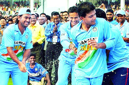 dhoni with ganguly