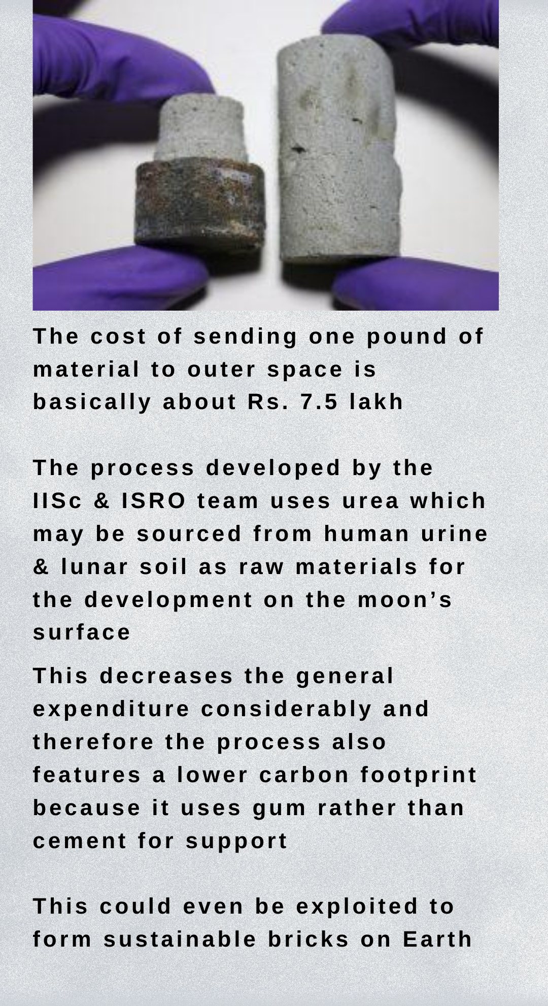 sustainable process for creating brick-like structures on the moon,Indian Institute of Science (IISc, Bengaluru)