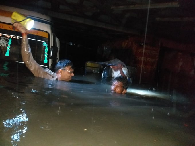 Bus stuck in waterlogging