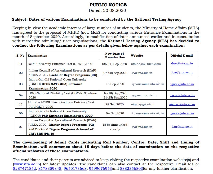 Release of UGC NET Exam Schedule