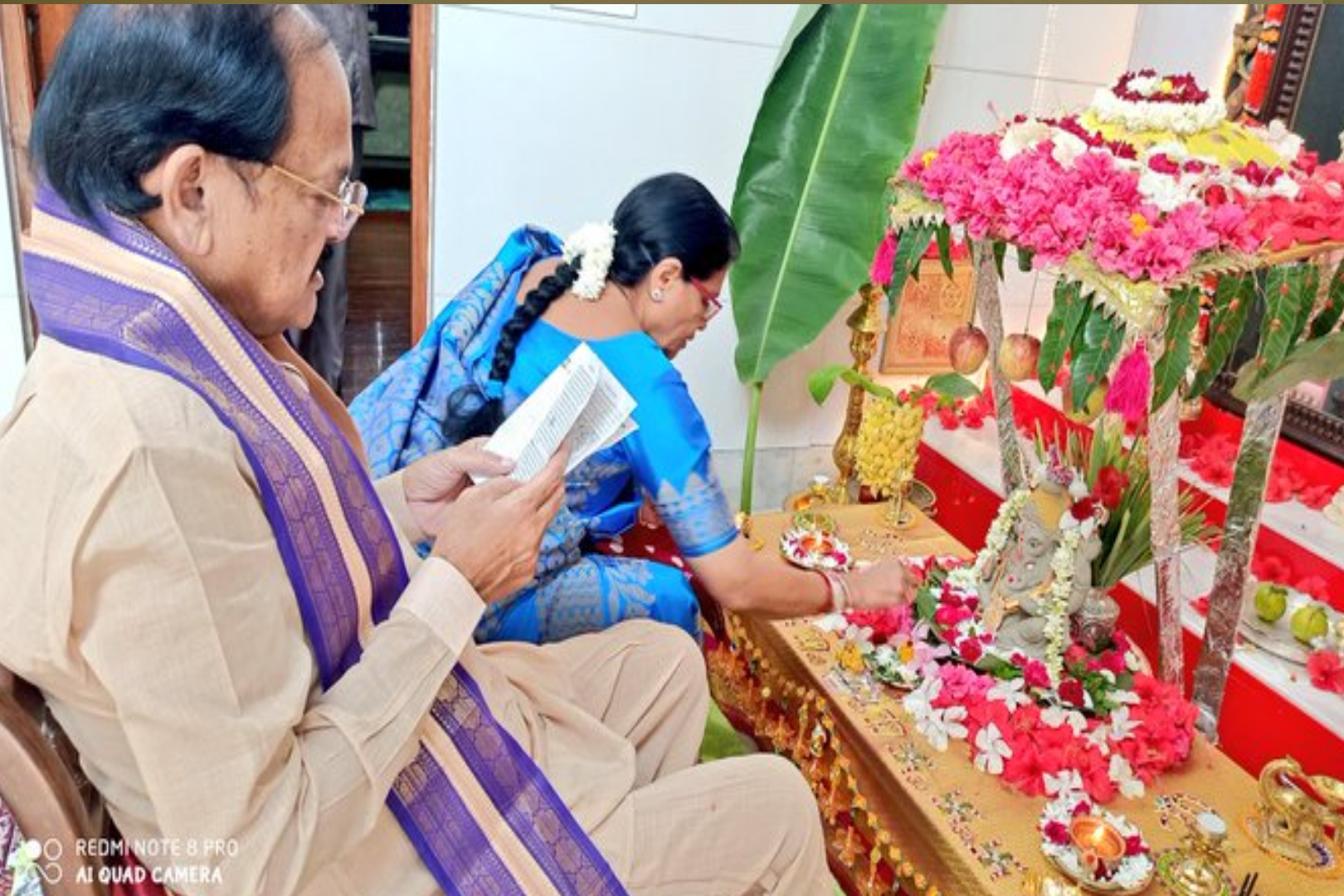 Performed puja with my wife Usha Naidu on GaneshChaturthi today: Venkaiah