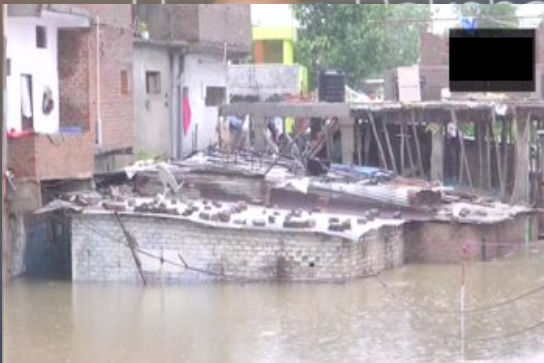 Normal life disrupted in Bhopal's Dam Kheda due to the prevailing flood situation, following heavy rainfall in the area.