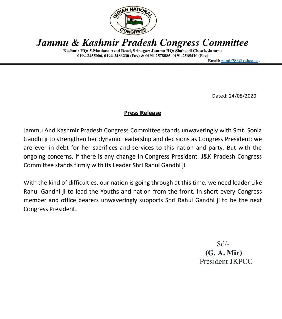 J&k Congress backs Rahul Gandhi