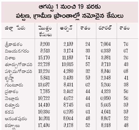 cases details in cities and villages