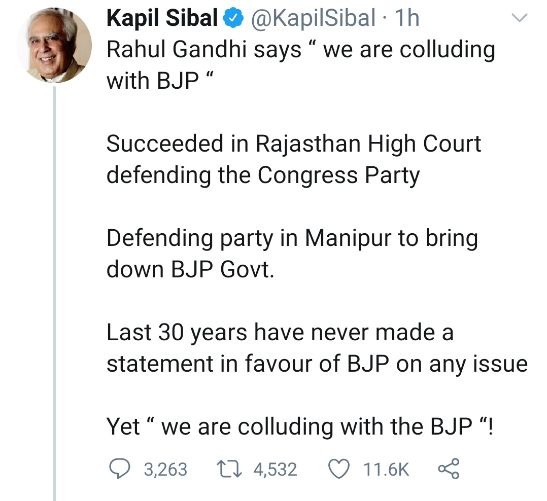 Congress veterans hit out at Rahul  colluding with BJP remark  rahul gandhi cwc meeting  kapil sibal against rahul gandhi  rahul gandhi in cwc meeting  കപില്‍ സിബല്‍ രാഹുല്‍ ഗാന്ധി  കോണ്‍ഗ്രസ് പ്രവര്‍ത്തക സമിതി  കപില്‍ സിബല്‍ രാഹുല്‍ ഗാന്ധി